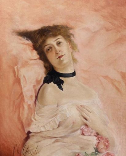 Charles CHAPLIN (1825-1891) Jeune femme alanguie Huile sur toile signée en bas à...