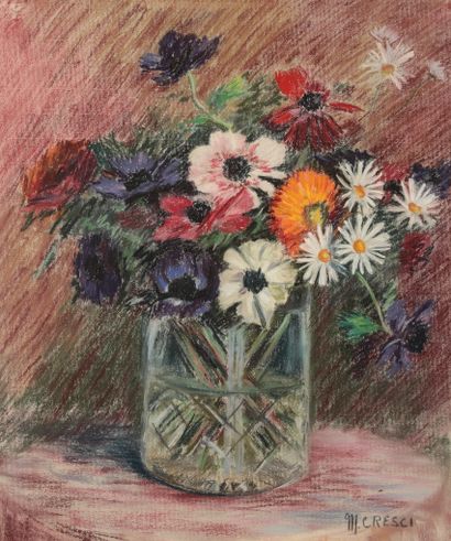 null 
MARTHE CRESCI (1949 - 1990). Fleurs dans un vase. Pastel sur papier, signé...