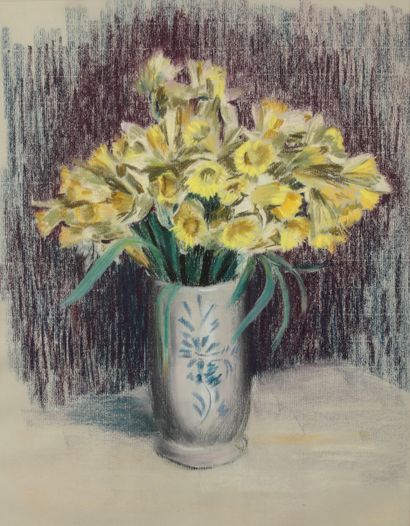 null MARTHE CRESCI (1949 - 1990). Bouquet de jonquilles. Pastel. 53 x 40 cm.