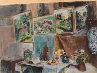 null MARTHE CRESCI (1949 - 1990). L’atelier. Pastel, non signé. 49 x 64 cm.