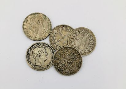 null Réunion de pièces de 5 francs en argent, France XIXe siècle. On joint une pièce...