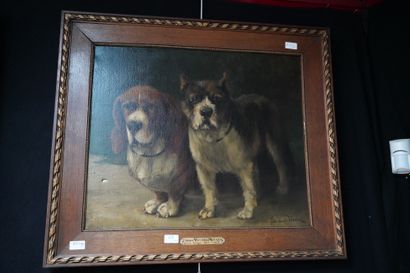 null Edmond VON DER MEULEN (1841-1903), Deux chiens, huile sur toile signée en bas...