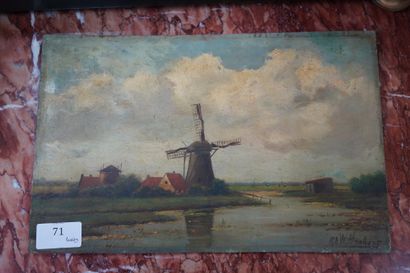 null H.A. WILLENBORG (XIX) Paysage au moulin, huile sur panneau, signée en bas à...