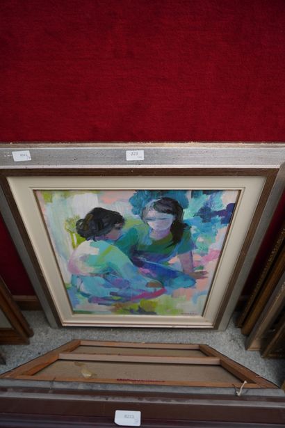 null Quatre huiles sur toile figurant un couple costumé à Venise, deux jeunes filles...