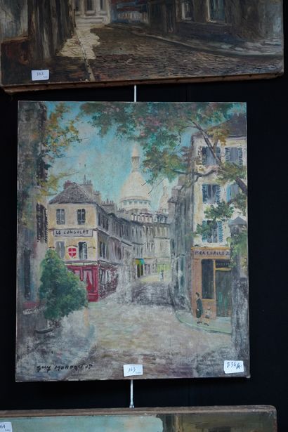null Raymond POISSON (XXème), Vue de Montmartre, huile sur toile signée en bas à...
