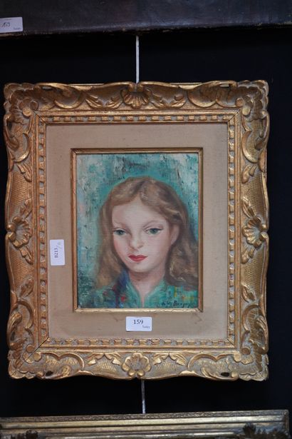 null Anna de BANGUY, Portrait de jeune fille aux yeux verts, huile sur isorel signée...