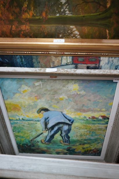 null Réunion de 8 tableaux et pièces encadrées comprenant huiles sur toile et panneau...