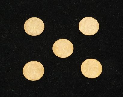 null 5 pièces de 20 francs or (1908 (x2), 1914, 1905, 1913). Poids total :32,27g