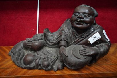 null Bouddha allongé en bois sculpté. Chine XXe siècle. Accidents.