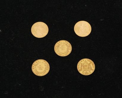 null 5 pièces de 20 francs or Napoléon III (1913, 1912, 1866, 1857, 1859). Poids...
