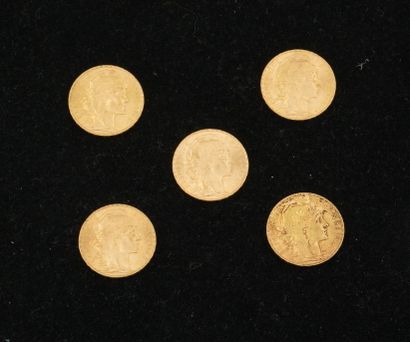 null 5 pièces de 20 francs or (1914). Poids total : 32,27g