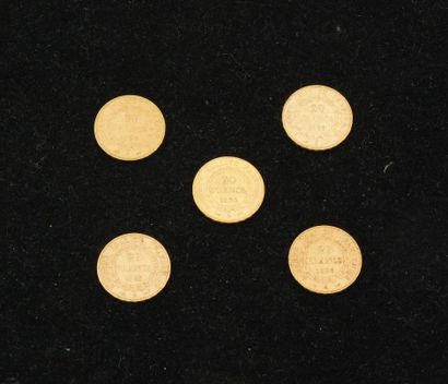 null 5 pièces de 20 francs or 1893 (x2), 1890, 1896, 1897). Poids total : 32,24g