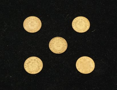 null 5 pièces de 20 francs or Napoléon III (1859, 19859, 1854, 1864, 1860). Poids...
