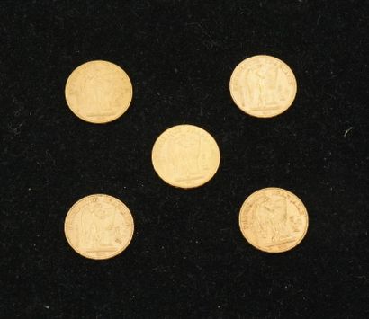 null 5 pièces de 20 francs or 1893 (x2), 1890, 1896, 1897). Poids total : 32,24g