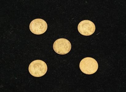 null 5 pièces de 20 francs or Napoléon III (1859, 19859, 1854, 1864, 1860). Poids...