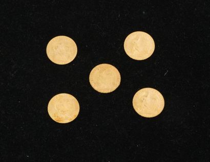 null 5 pièces de 20 francs or (1912, 1911, 1910, 1909 (x2). Poids total : 32,26g