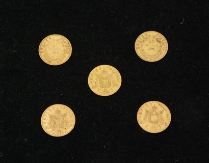 null 5 pièces de 20 francs or (1858 (2), 1862(2), 1863). Poids total :32,10g