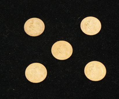 null 5 pièces de 20 francs or (1908 (x2), 1914, 1905, 1913). Poids total :32,27g