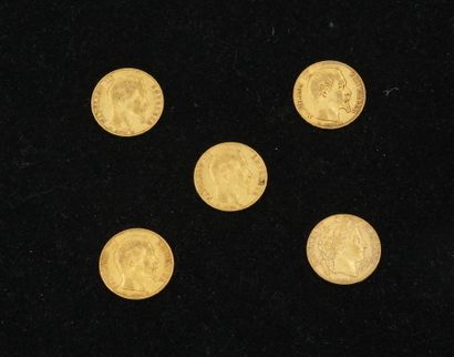 null 5 pièces de 20 francs or (1854). Poids total : 32,07g
