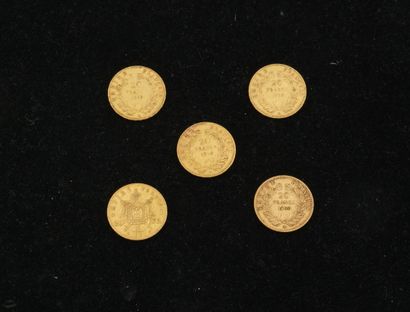 null 5 pièces de 20 francs or Napoléon III (1854(x2), 1860,1864, 1855). Poids total...