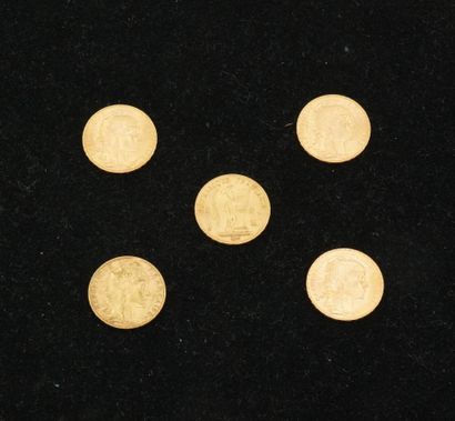 null 5 pièces de 20 francs or (1877, 1908 (x3), 1913). Poids total :32,23g