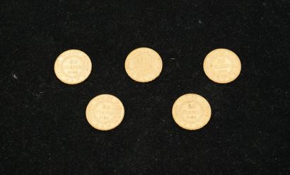 null 5 pièces de 20 francs or (1897, 1896 (x3), 1892, 1886). Poids total : 32,25...