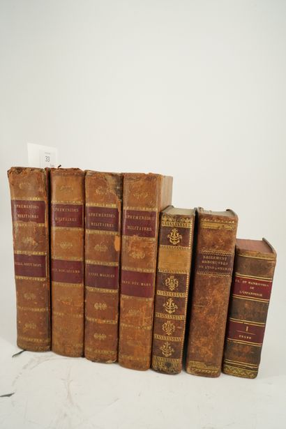 null Ephémérides militaires, réunion de quatre volumes XIXème reliés, et 3 volumes...