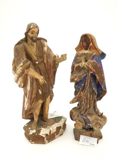null Saint Jean-Baptiste et la Vierge, deux sculptures en bois peint. Accidents et...