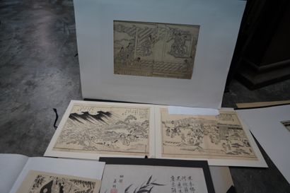 null Lot d'estampes japonaises comprenant une estampe de la manga d'HOKUSAI, quatre...