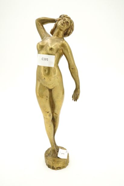null Otto SCHMIDT-HOFER (1873-1925), Le Réveil, bronze à patine dorée, signé sur...