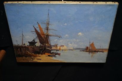 null Eugène GALIANY dit GALIEN-LALOUE (1854-1941), Bateaux au port, huile sur toile...