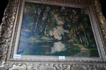null Robert FALCUSSI ( 1900 - 1989) " Paysage au canal", huile sur toile signée en...
