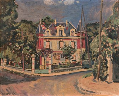 Nathan GRUNSWEIGH (1880-1956) Villa in Le Vésinet Oil on cardboard, signed lower...