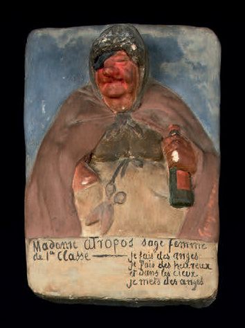 GEORGES LAPORTE (1845-1926) Caricature portrait of Madame Atropos
High relief of...