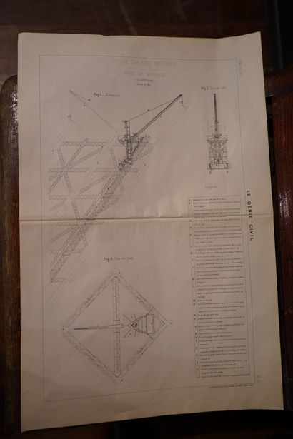 GUSTAVE EIFFEL (1832-1923) Grue de montage de la Tour Eiffel
Planche technique imprimée,...