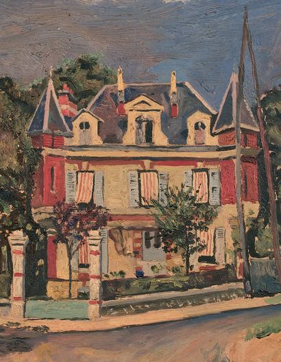 Nathan GRUNSWEIGH (1880-1956) Villa au Vésinet 木板油画，左下角有签名。
约1920-1930。
39 x 50 ...