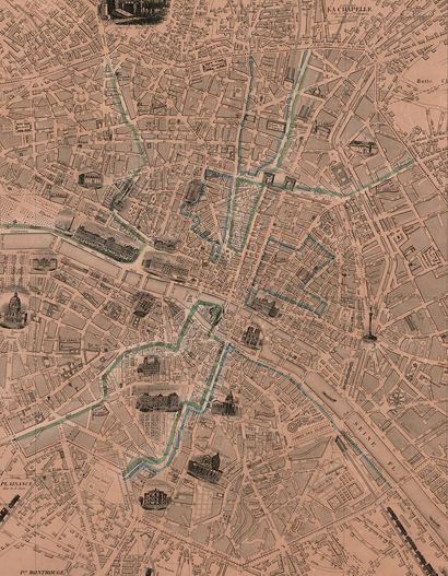 J.N. HENRIOT Nouveau plan complet de Paris avec ses fortifications, Divisé en 12...