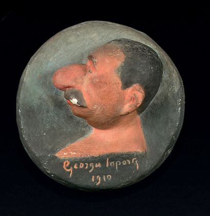 GEORGES LAPORTE (1845-1926) Portrait caricatural d'homme de profil à la moustache,...