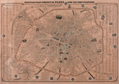 J.N. HENRIOT Nouveau plan complet de Paris avec ses fortifications, Divisé en 12...