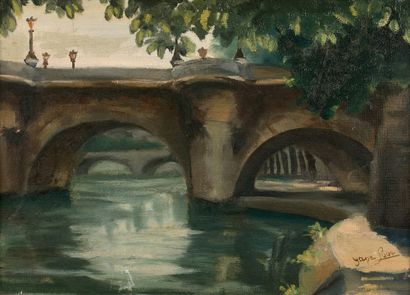 LILIANE MONOT dite YANA LOVE (1923-1992) Le pont Neuf, Paris
Huile sur toile, signée...