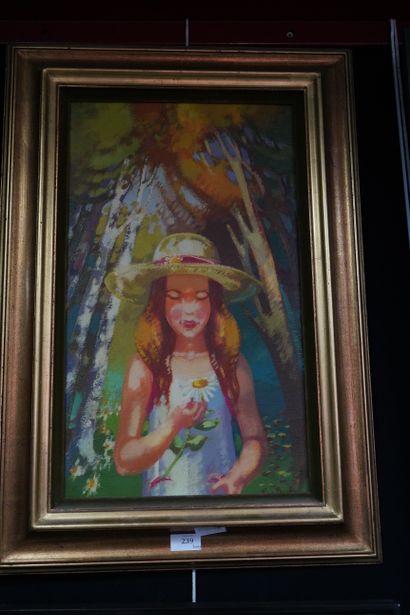 null Pierre BAUDIN, Portrait de fillette dans une forêt, huile sur toile, signée...