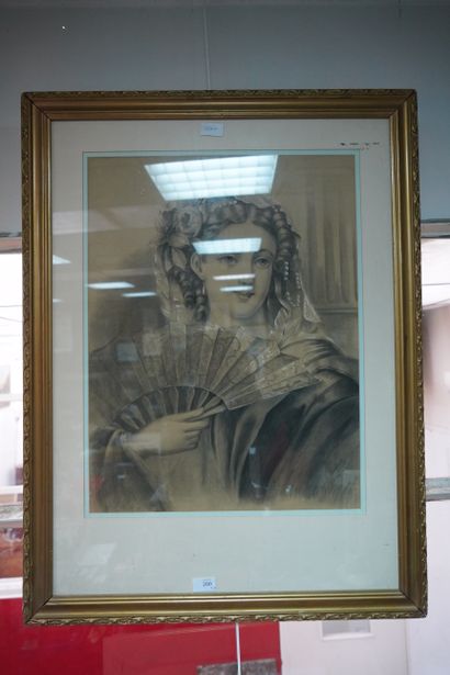 null Gabrielle CATHALA, Portrait de femme, dessin au fusain, signé, daté 1900 en...