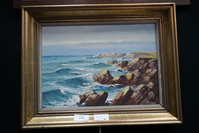 null René UCHAY (1917-2001), "Paysage de bord de mer", huile sur toile, signée en...