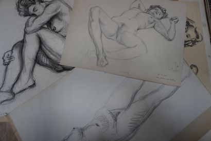 null Pochette à dessin, Janine MARCA (1921-2013), important lot de nus.