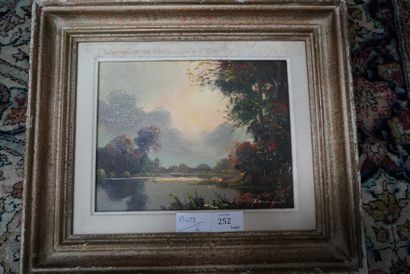 null DAUMONT "Lac", Huile sur toile signée en bas à droite, 19,5 x 25 cm