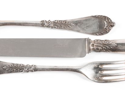 Maison ODIOT PART OF SILVER MENAGER, the handles engraved with foliage, monogrammed...