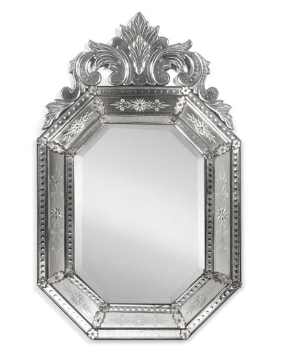 null VENICE MIRROR Octagonal shape, with engraved decoration of foliage and rosettes...