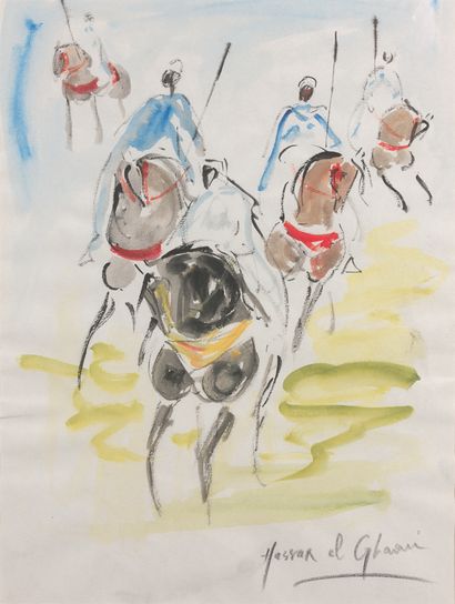 Retiré Hassan EL GLAOUI (1924-2018) Riders
Watercolour drawing on paper, signed in...