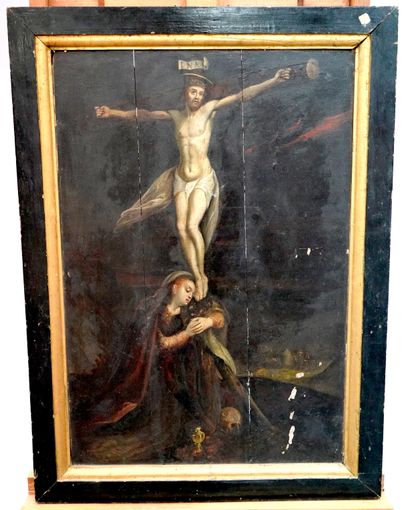 Ecole italienne du XVIIe siècle Crucifixion
Oil on panel.
63,5 x 43 cm.
Misses, accidents...