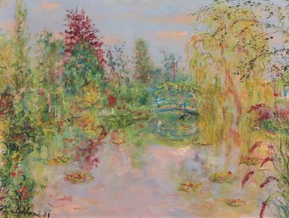 Serge BELLONI (1925-2005) 吉维尼的春天早晨，1987年
油画，左下方有签名和日期。
背面有标题和日期。
30 x 40 cm。
背面有展览标签：
Bernheim...